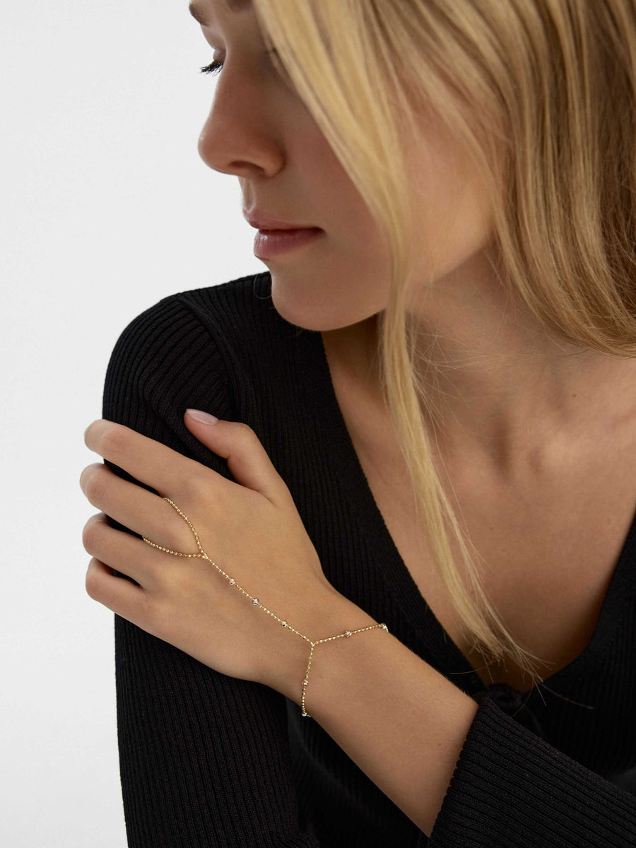 Dorika Bead Hand Chain in 14K Gold