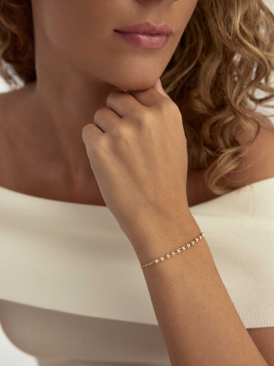 14K Gold Dorika Bead Slim Chain Bracelet