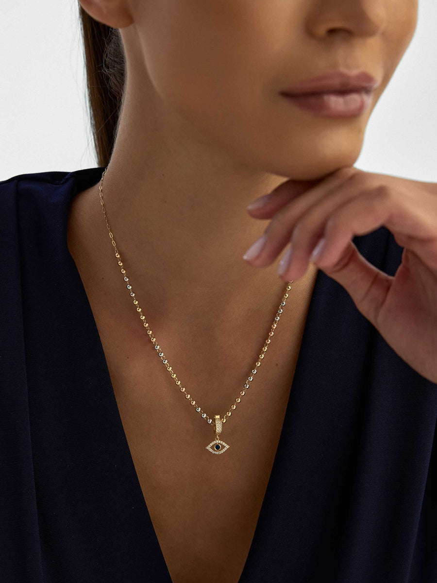 Dorika Bead Evil Eye Themed Necklace in 14K Gold