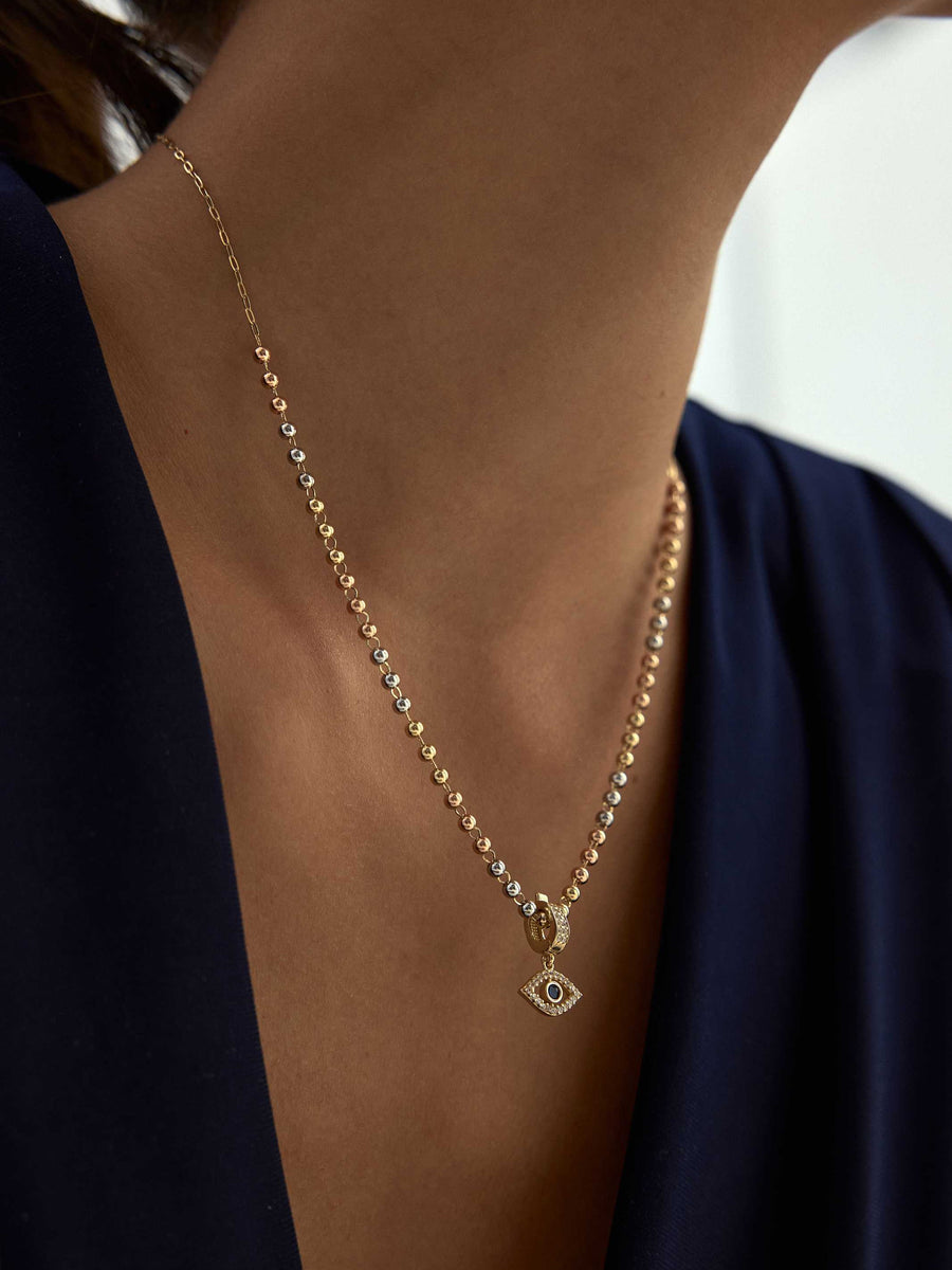 Dorika Bead Evil Eye Themed Necklace in 14K Gold