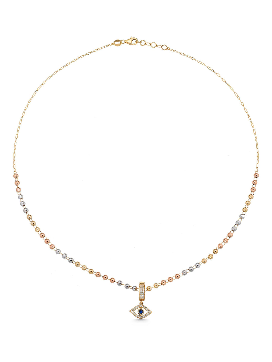 Dorika Bead Evil Eye Themed Necklace in 14K Gold