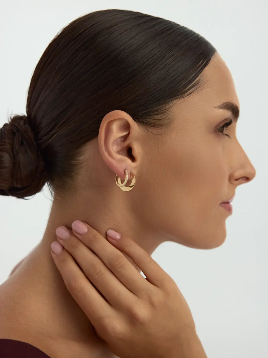 Flat Form Minimal Hoop Earrings in 14K Gold