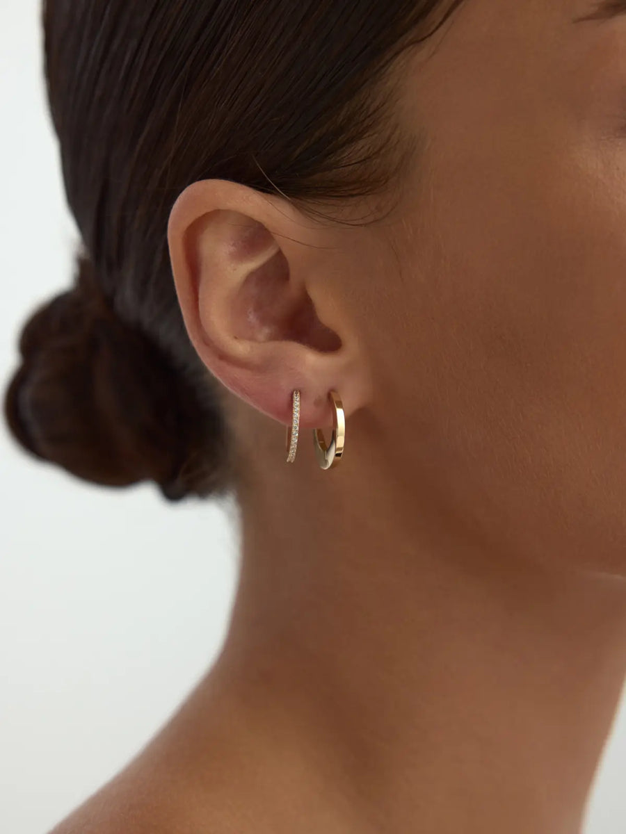 Flat Form Minimal Hoop Earrings in 14K Gold