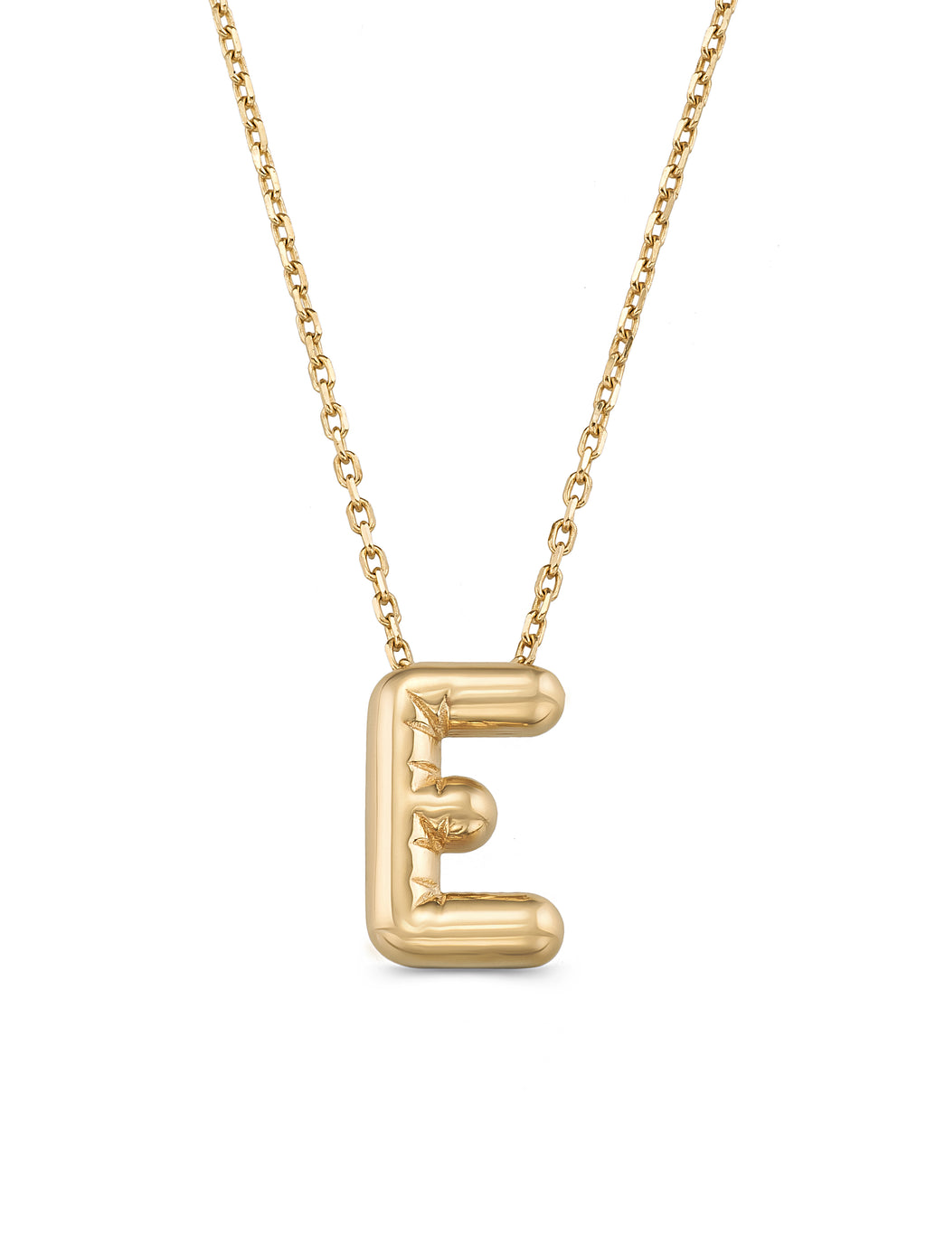 Letter E Classic Initial Necklace in 14K Gold by Elef Jewelry