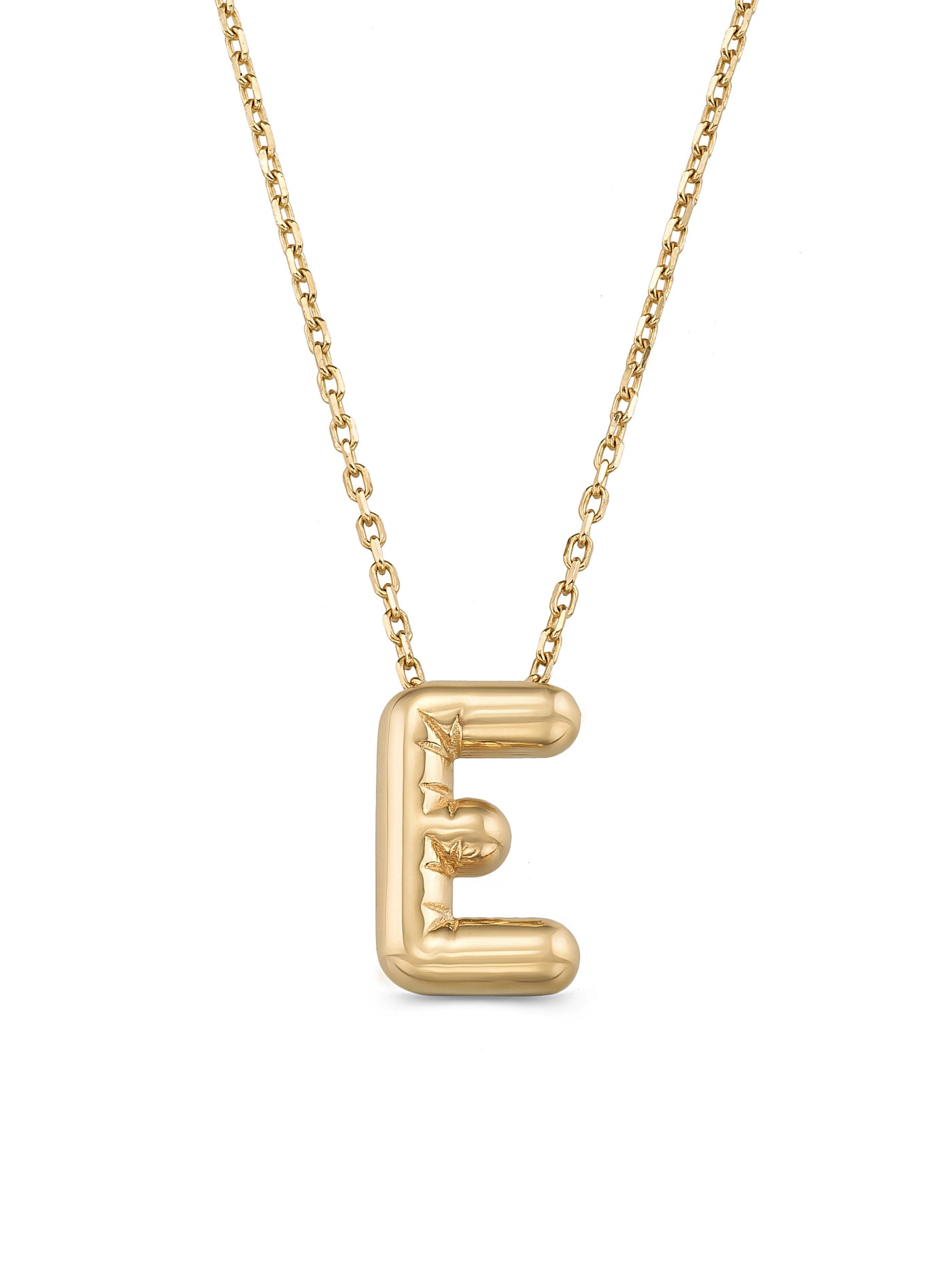 Letter E Classic Initial Necklace in 14K Gold by Elef Jewelry
