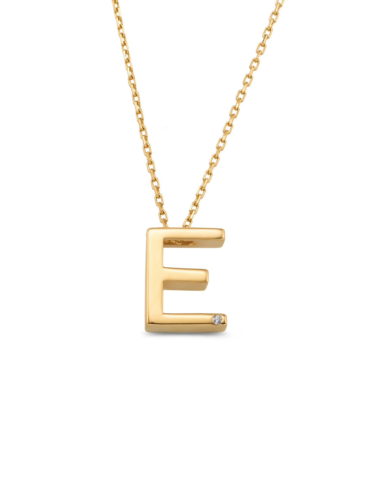 Letter E Stone Initial Necklace in 14K Gold by Elef Jewelry