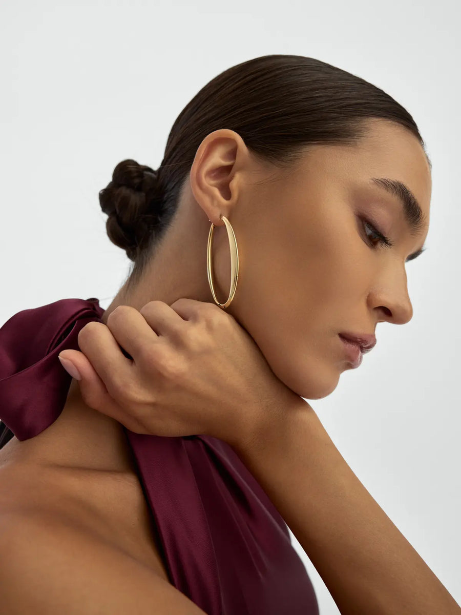 Elips Form Large Boy Hoop Earrings in 14K Gold