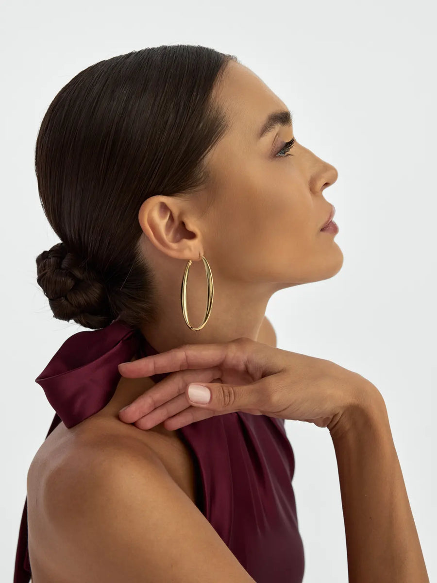 Elips Form Large Boy Hoop Earrings in 14K Gold