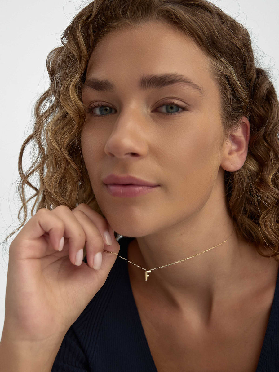 Letter F Classic Initial Necklace in 14K Gold