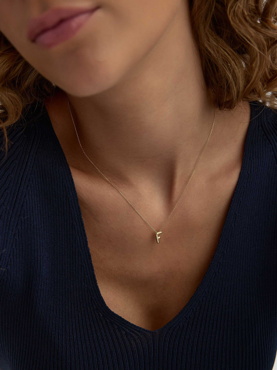 Letter F Classic Initial Necklace in 14K Gold
