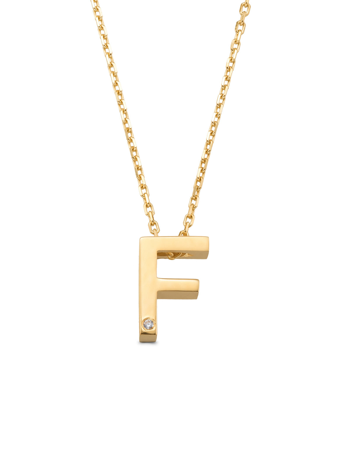 Letter F Stone Initial Necklace in 14K Gold by Elef Jewelry
