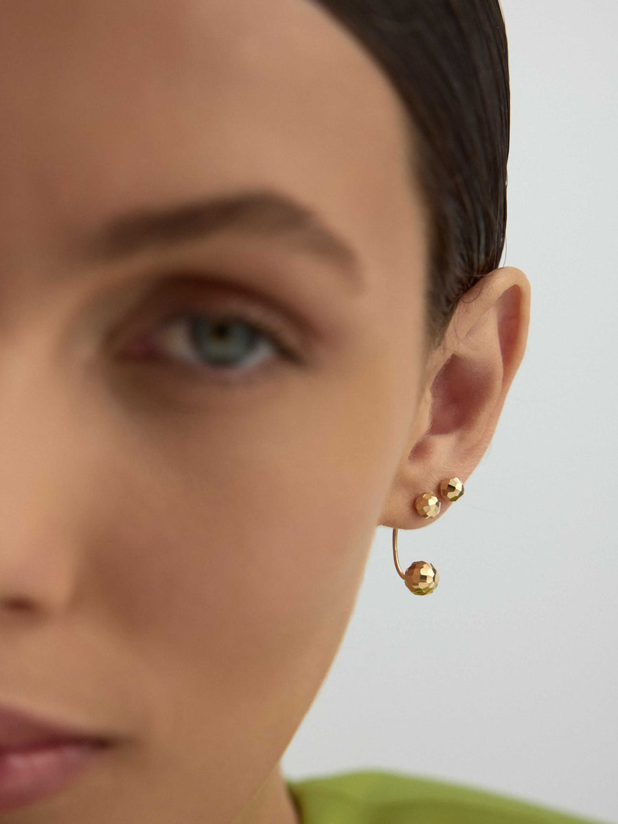 Faceted Double Sphere Drop Earrings in 14K Gold