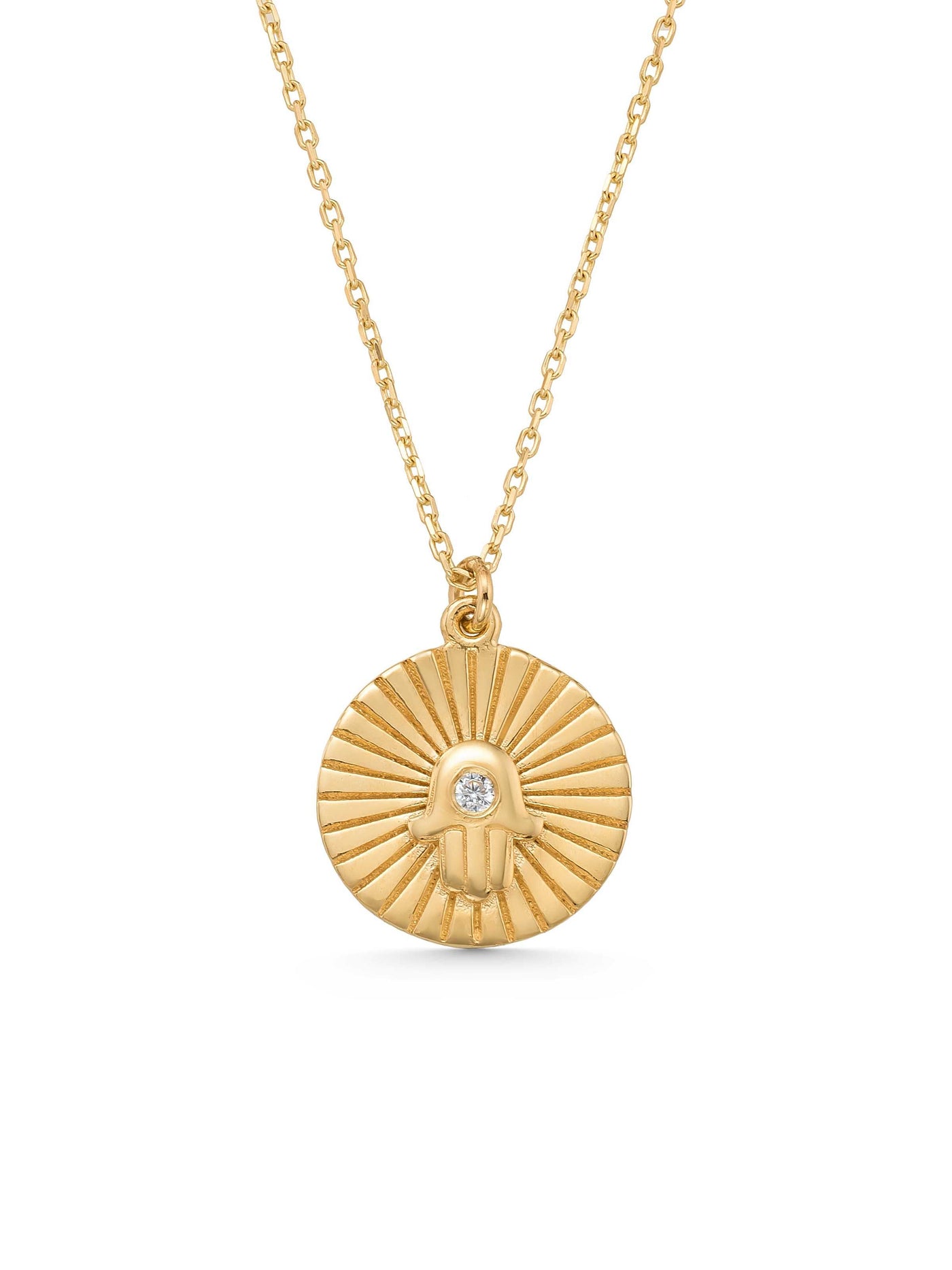 Hamsa Hand Talisman Madalyon Necklace in 14K Gold by Elef Jewelry