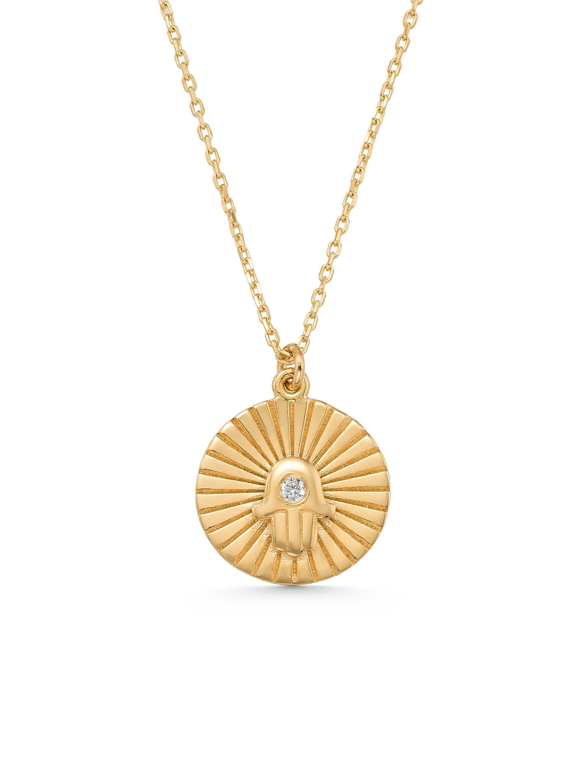 Hamsa Hand Talisman Madalyon Necklace in 14K Gold by Elef Jewelry