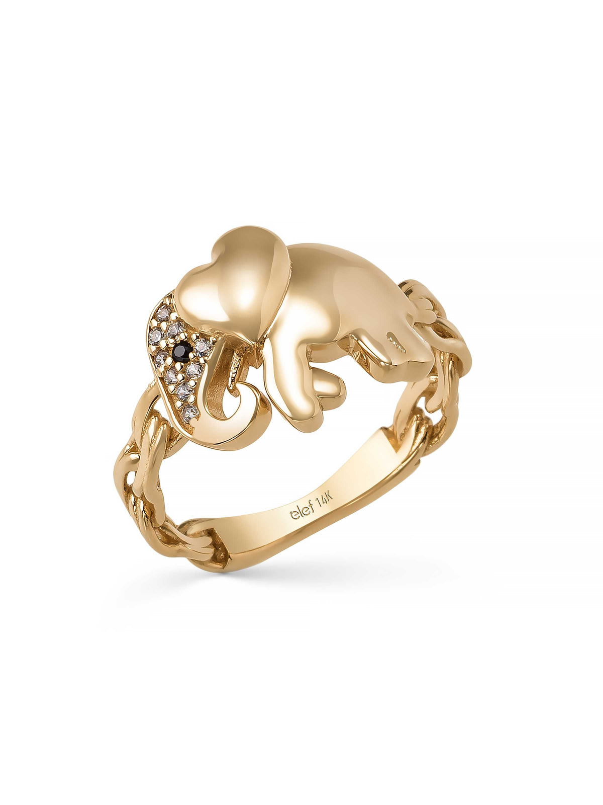 Elephant Motif Chain Form Ring in 14K Gold by Elef Jewelry