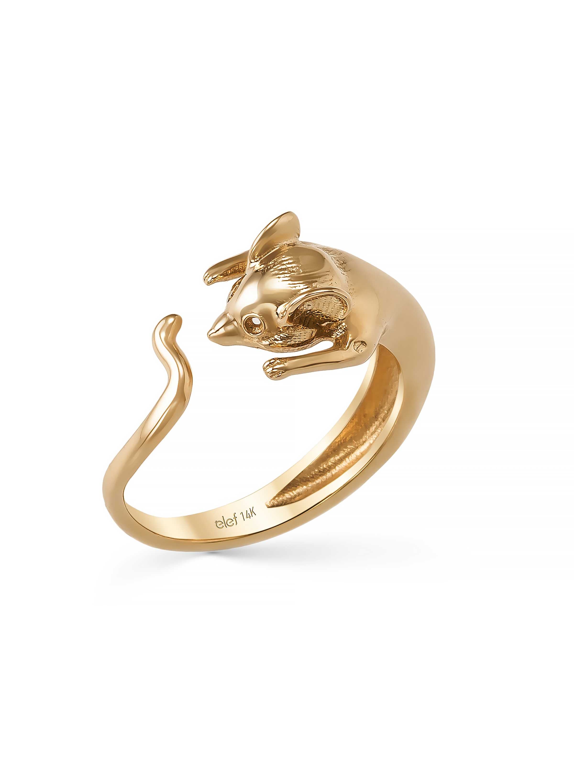 Mouse Design Ring in 14K Gold by Elef Jewelry