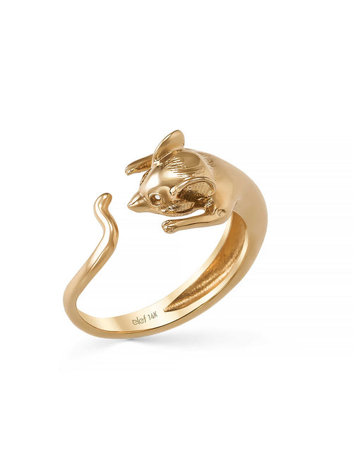 Mouse Design Ring in 14K Gold by Elef Jewelry