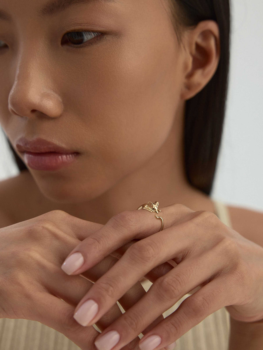 Mouse Design Ring in 14K Gold
