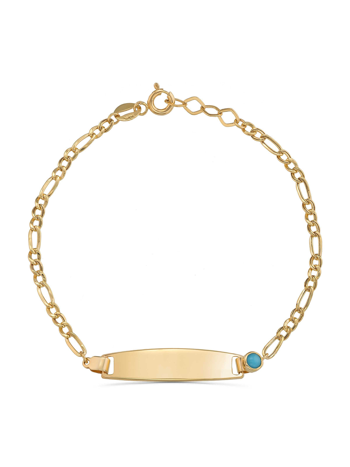 14K Gold Turquoise Stone Accents Kids Id Bracelet by Elef Jewelry