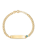 Turquoise Stone Accents Classic Kids Id Bracelet in 14K Gold by Elef Jewelry