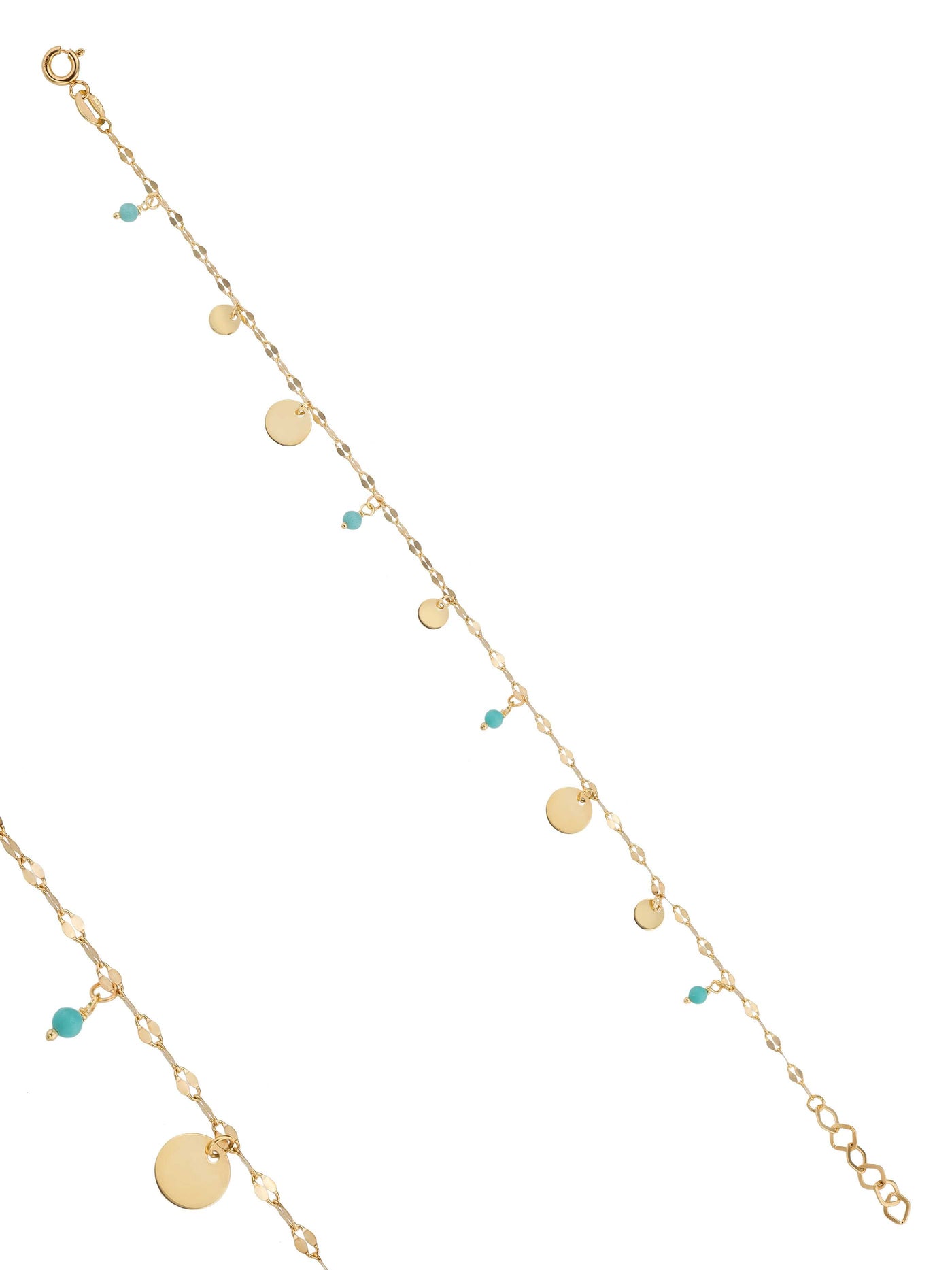 Turquoise Stone & Round Disc Bracelet in 14K Gold by Elef Jewelry