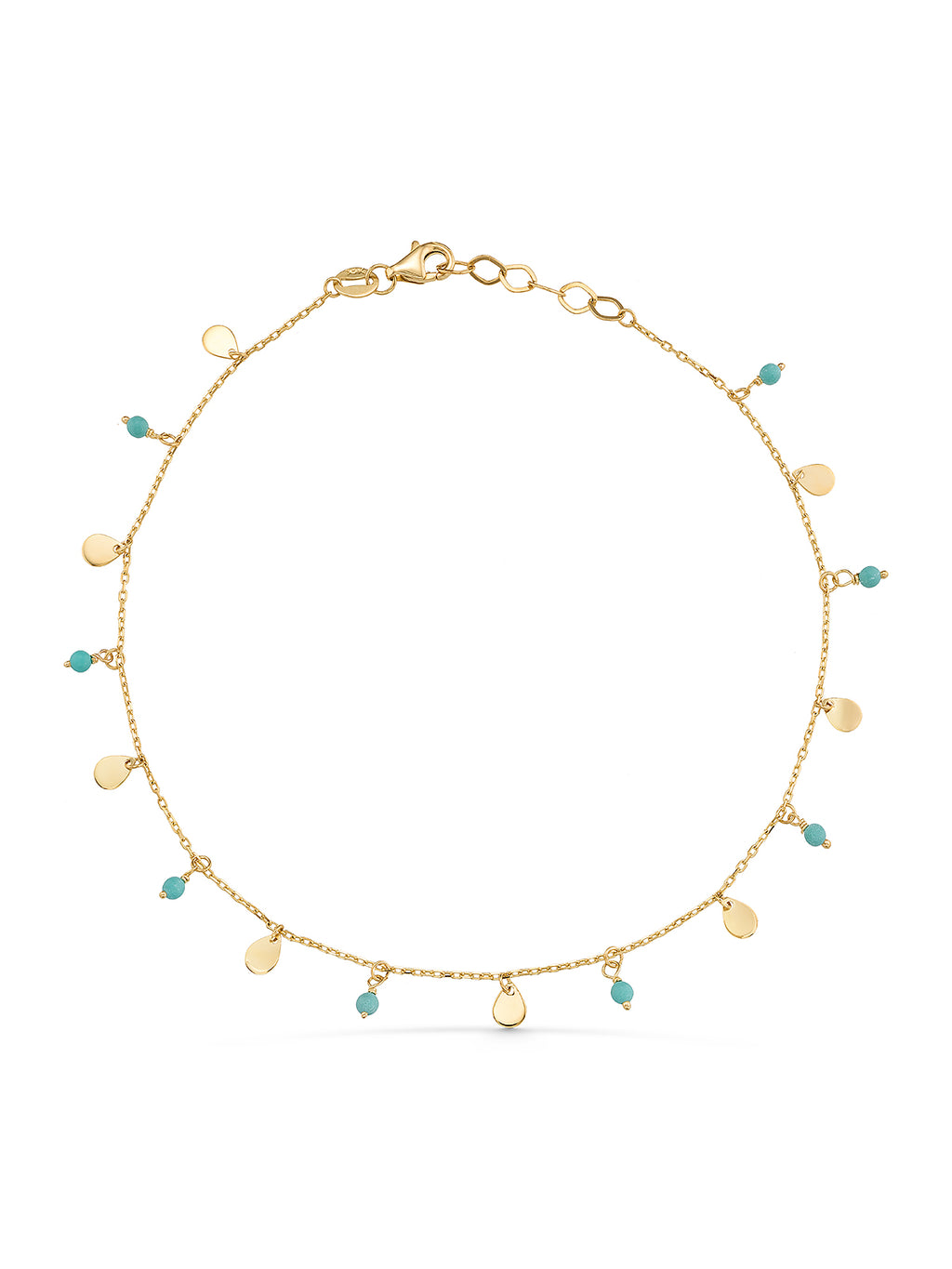 Turquoise Stone Drop Anklet in 14K Gold by Elef Jewelry
