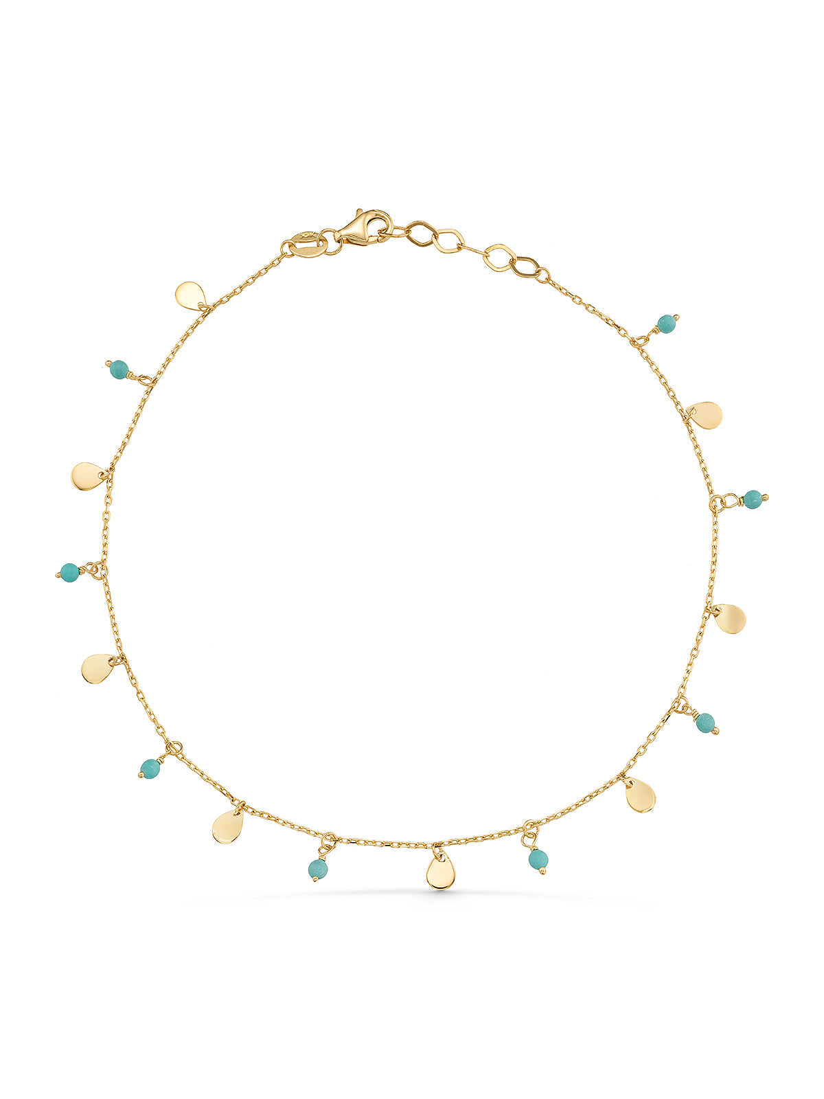 Turquoise Stone Drop Anklet in 14K Gold by Elef Jewelry
