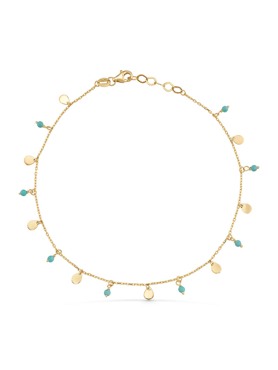 Turquoise Stone Drop Anklet in 14K Gold