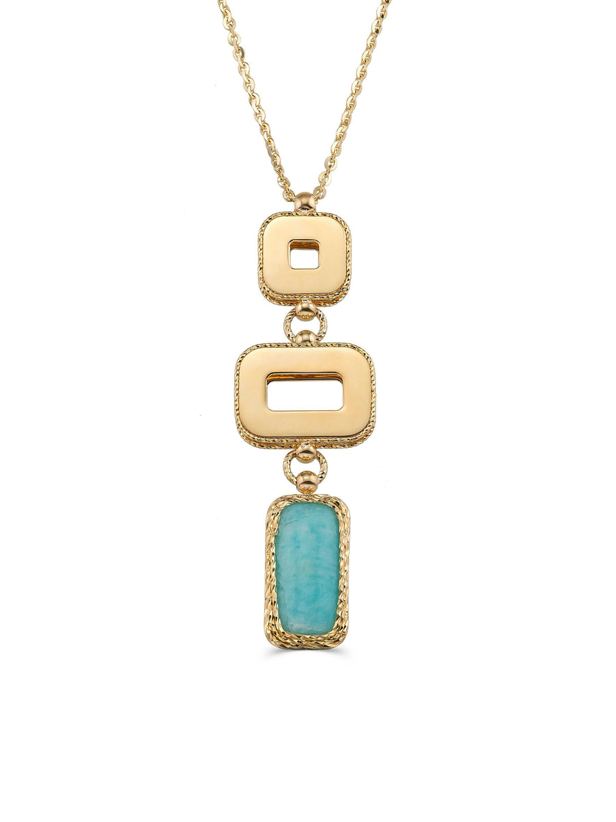 Turquoise Stone Geometric Dizilimli Necklace in 14K Gold