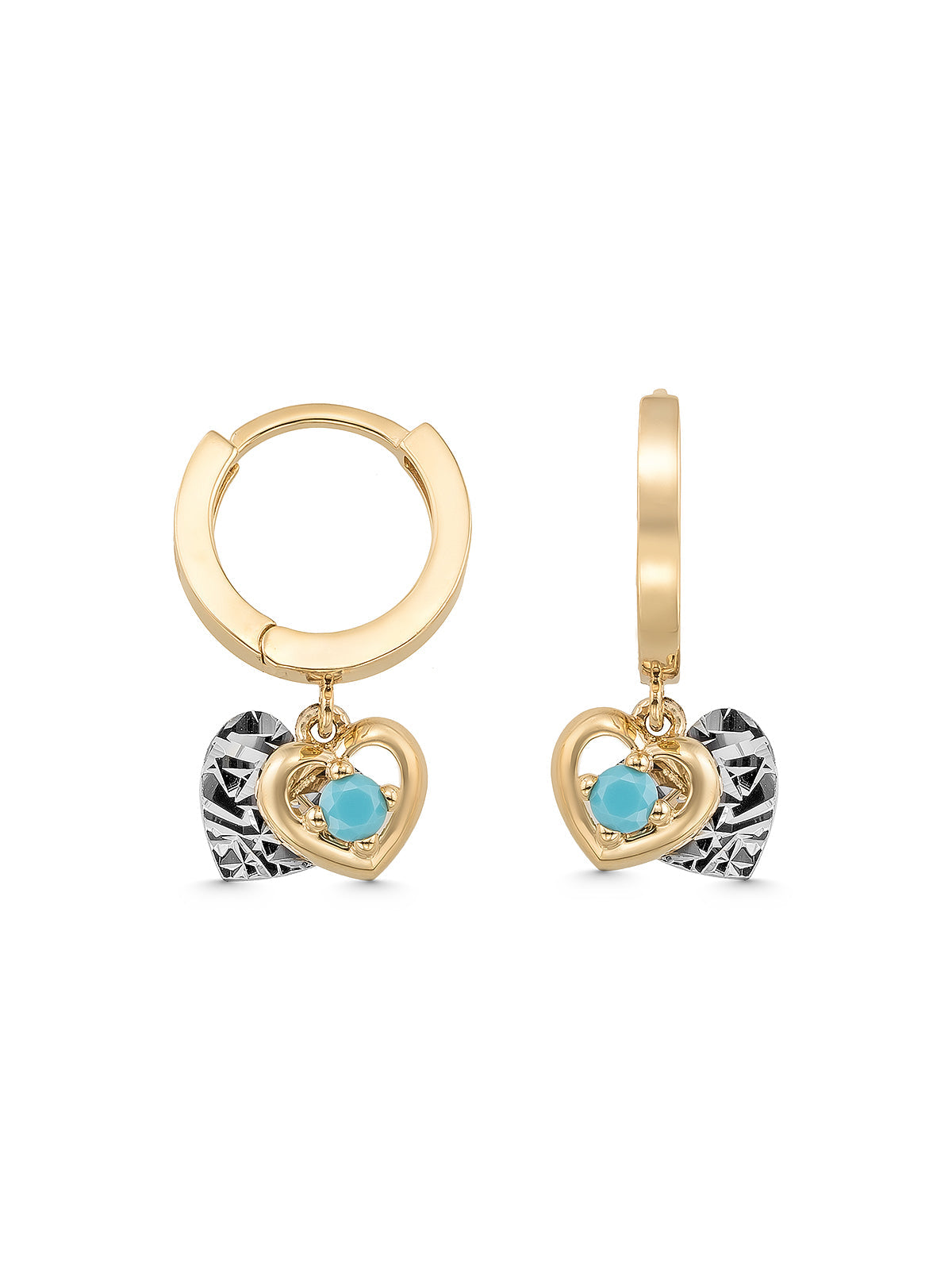 Turquoise Stone Heart-Shaped Drop Earrings in 14K Gold by Elef Jewelry