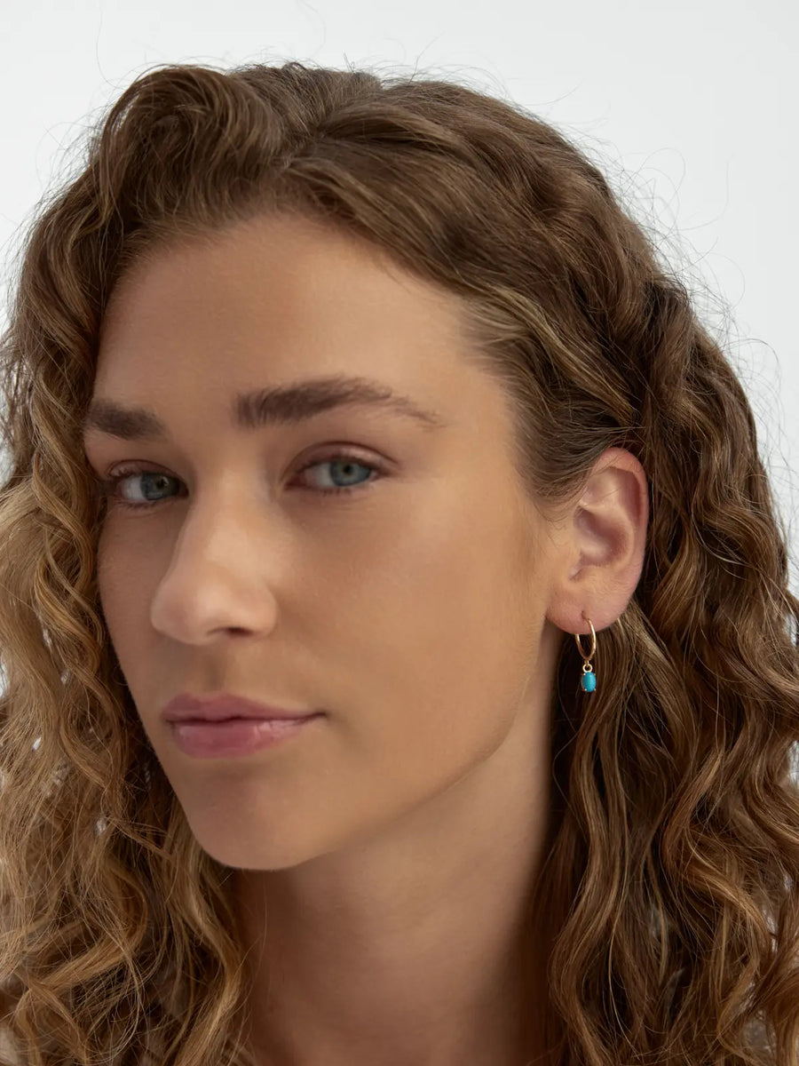 Turquoise Stone Drop Earrings in 14K Gold