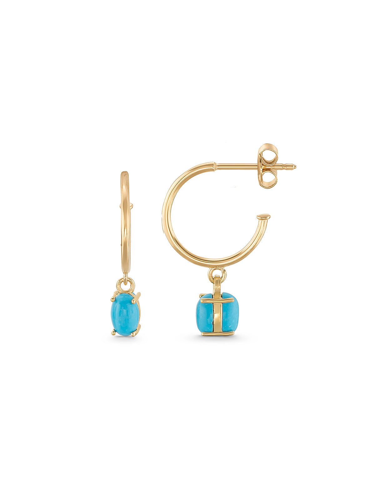 Turquoise Stone Drop Earrings in 14K Gold by Elef Jewelry
