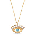 Turquoise & Zircon Stone Accents Eye Necklace in 14K Gold by Elef Jewelry