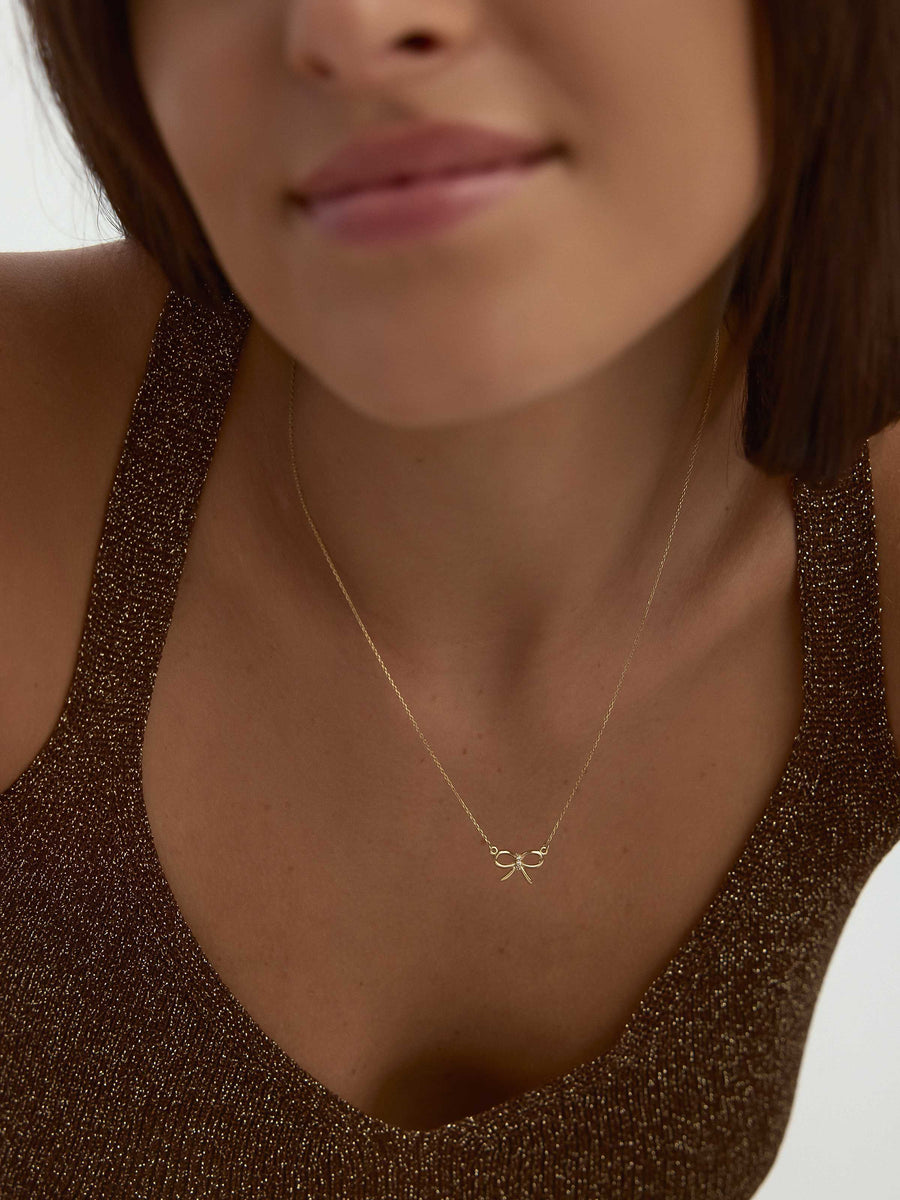 Bow Stone Necklace in 14K Gold