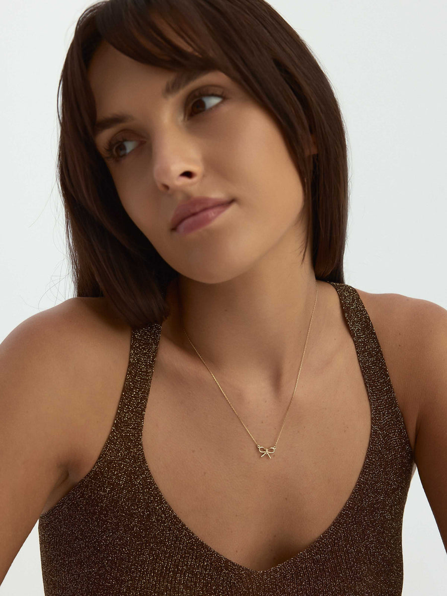 Bow Stone Necklace in 14K Gold
