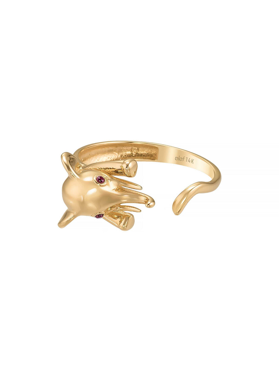 Bow Eared Elephant Ring in 14K Gold