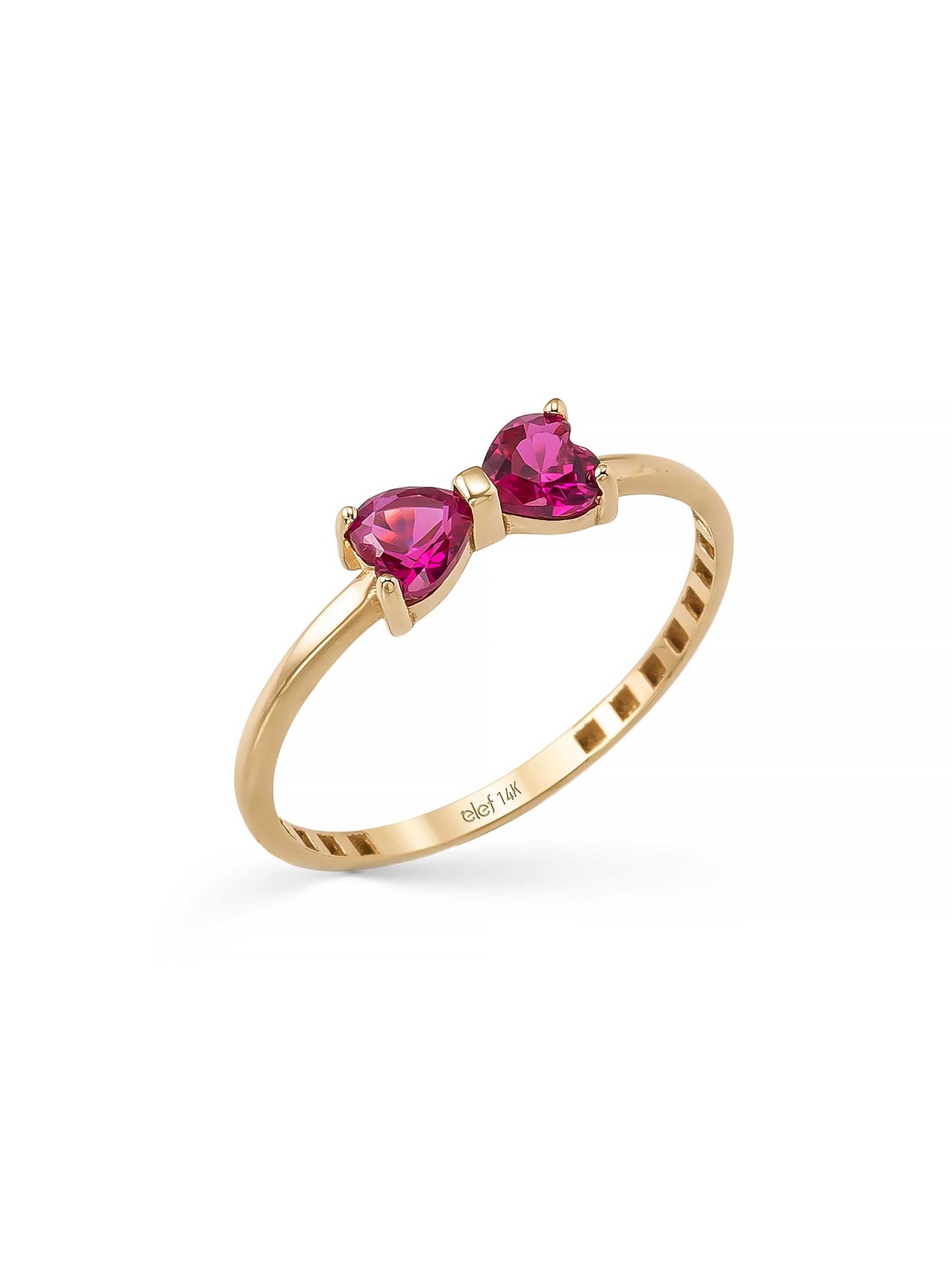 Bow Motif Heart Stone Ring in 14K Gold by Elef Jewelry