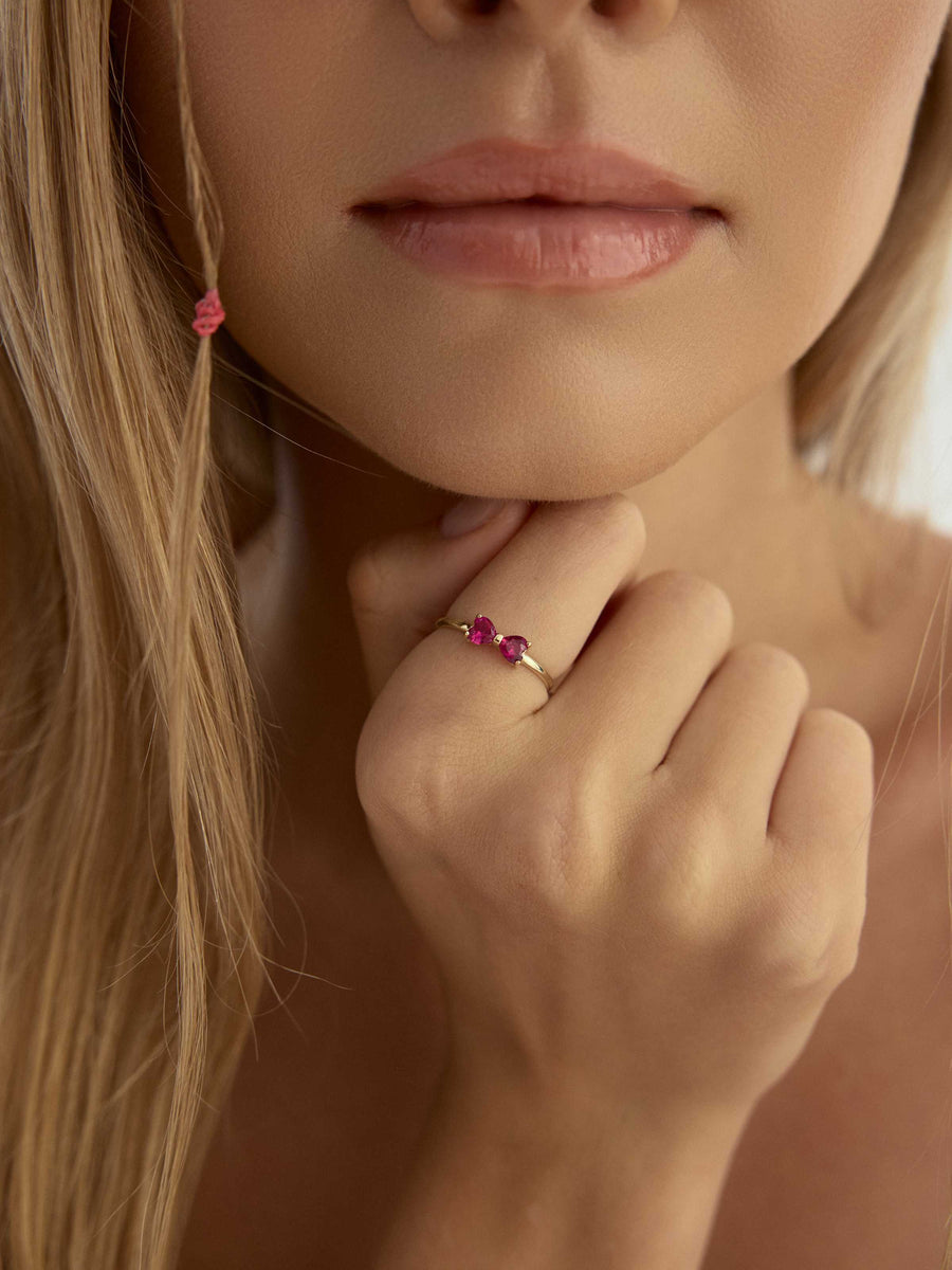 Bow Motif Heart Stone Ring in 14K Gold