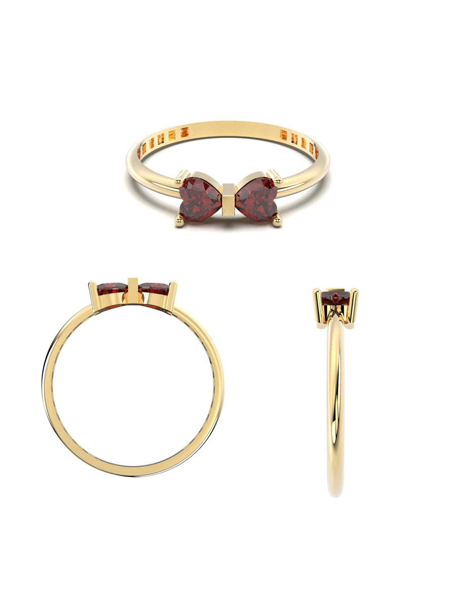Bow Motif Heart Stone Ring in 14K Gold