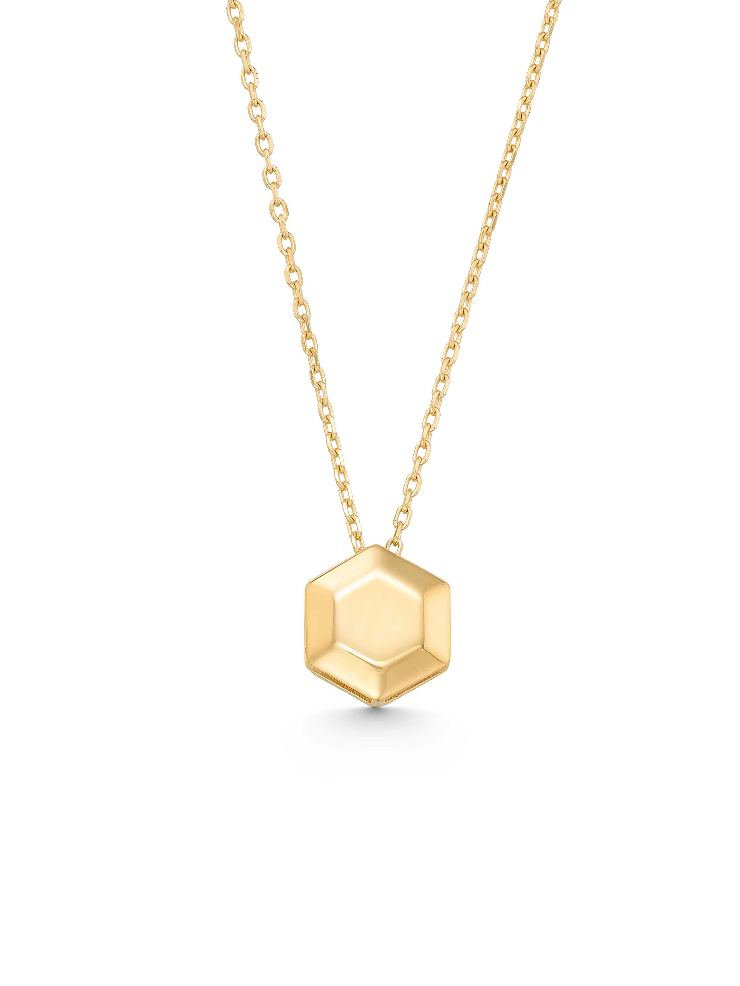 Geometric Hexagonal Design Necklace in 14K Gold by Elef Jewelry