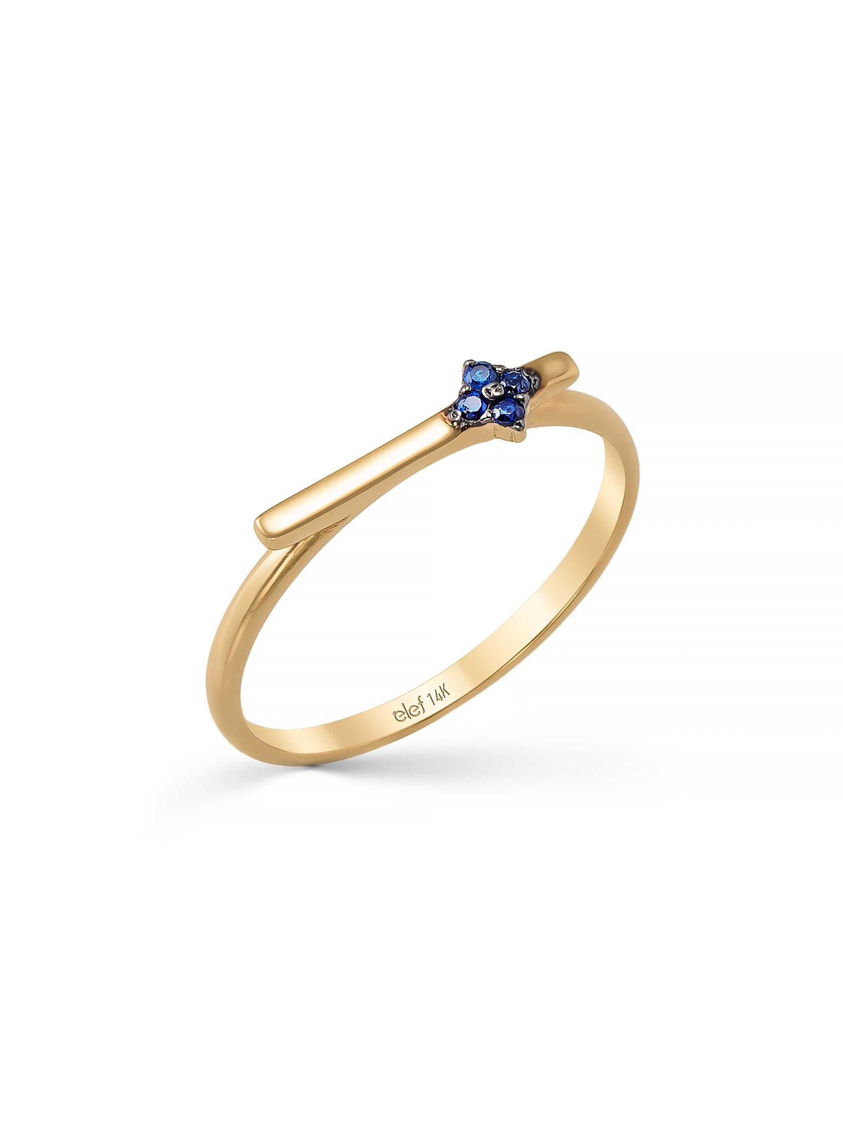 Geometric Bar & Sapphire-Inspired Stone Minimal Ring in 14K Gold by Elef Jewelry