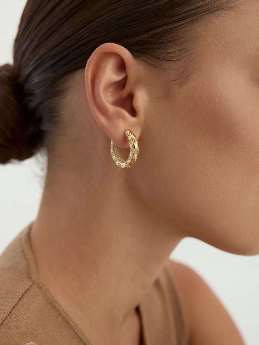 Geometric File Textured Earrings in 14K Gold