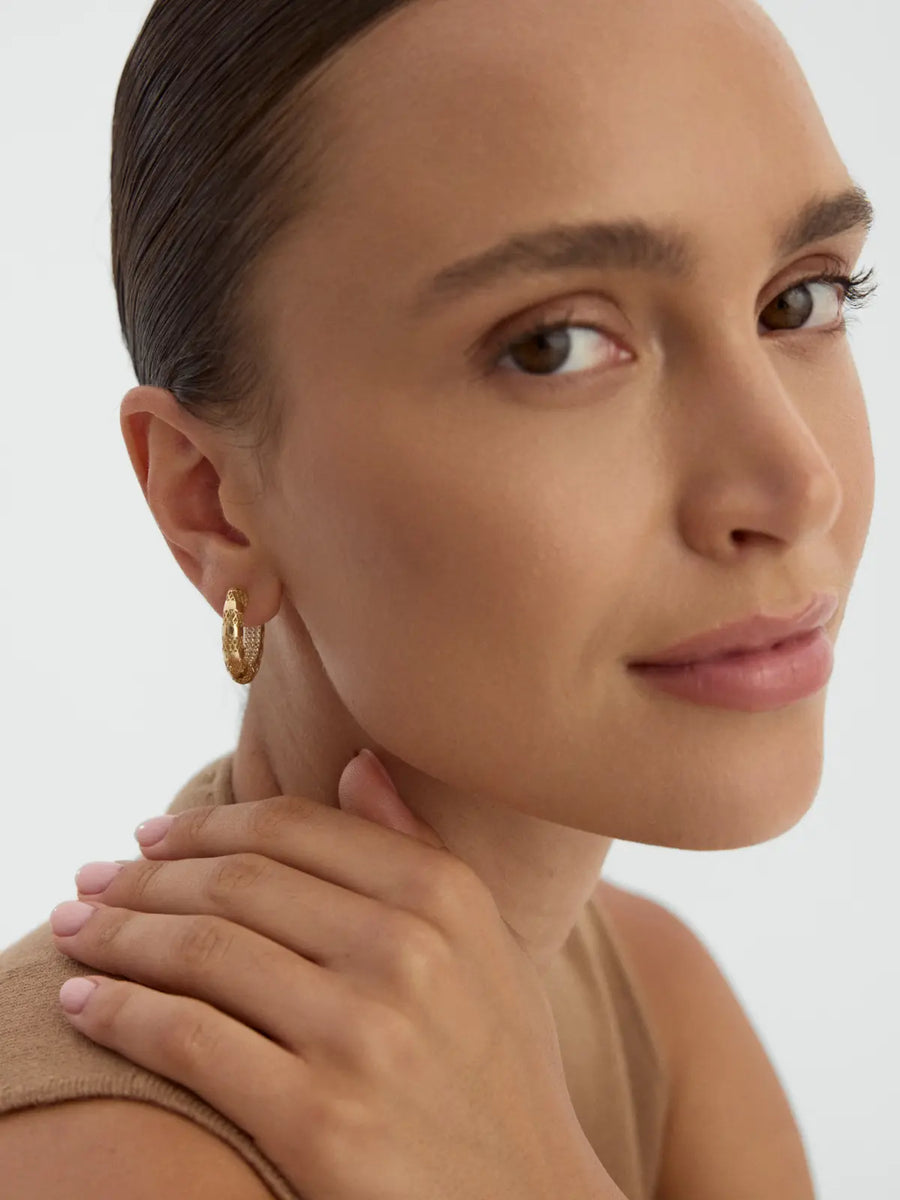 Geometric File Textured Earrings in 14K Gold