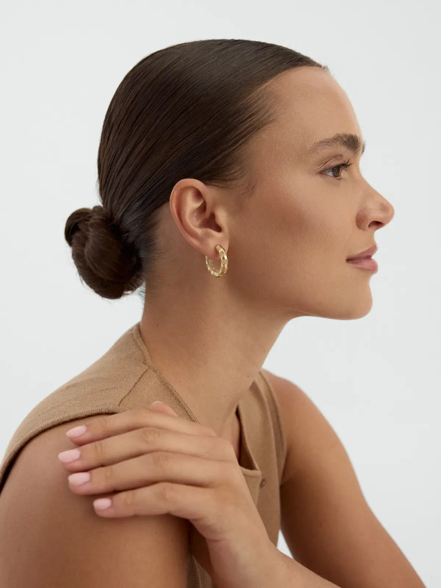 Geometric File Textured Earrings in 14K Gold