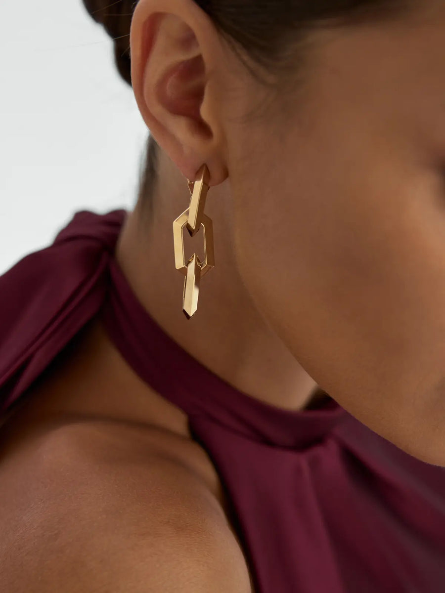 Geometric Ringed Chain Form Earrings in 14K Gold
