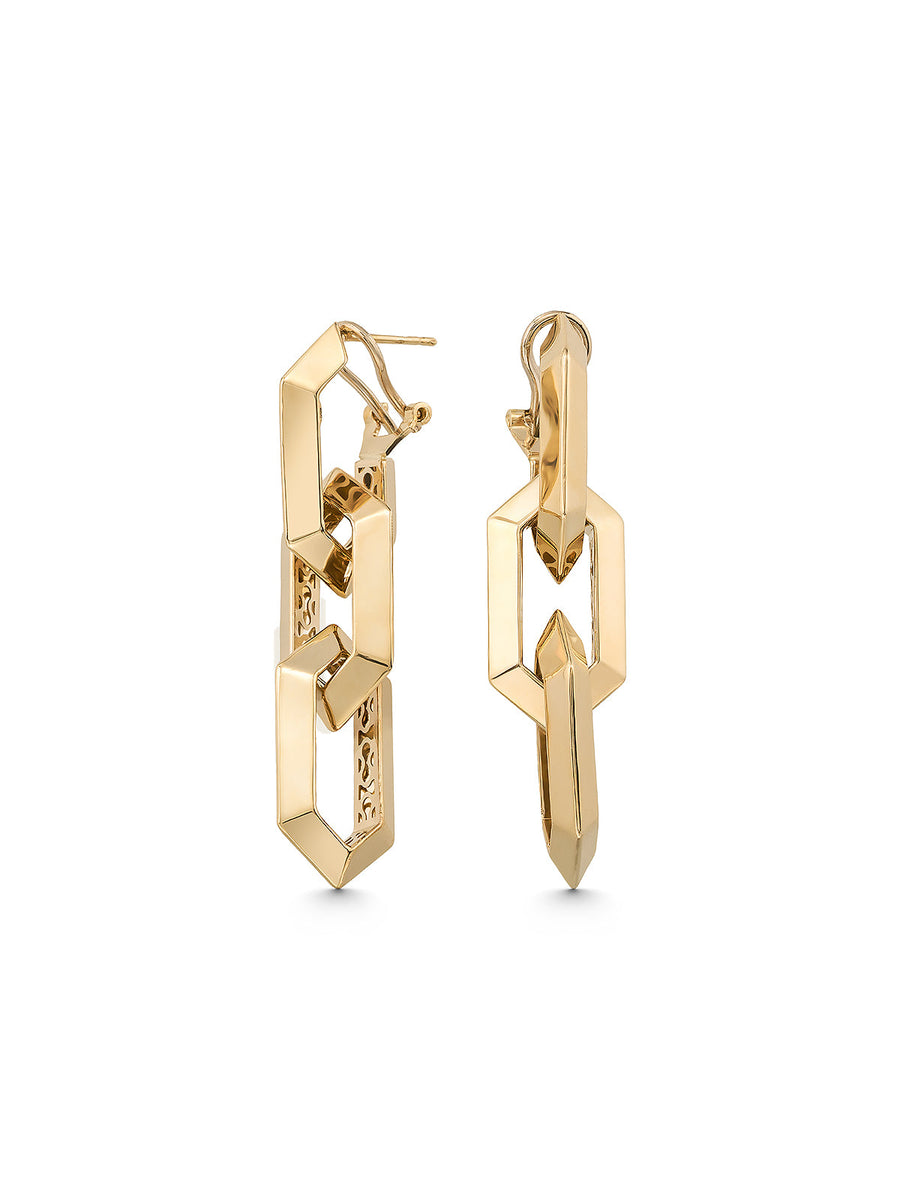 Geometric Ringed Chain Form Earrings in 14K Gold