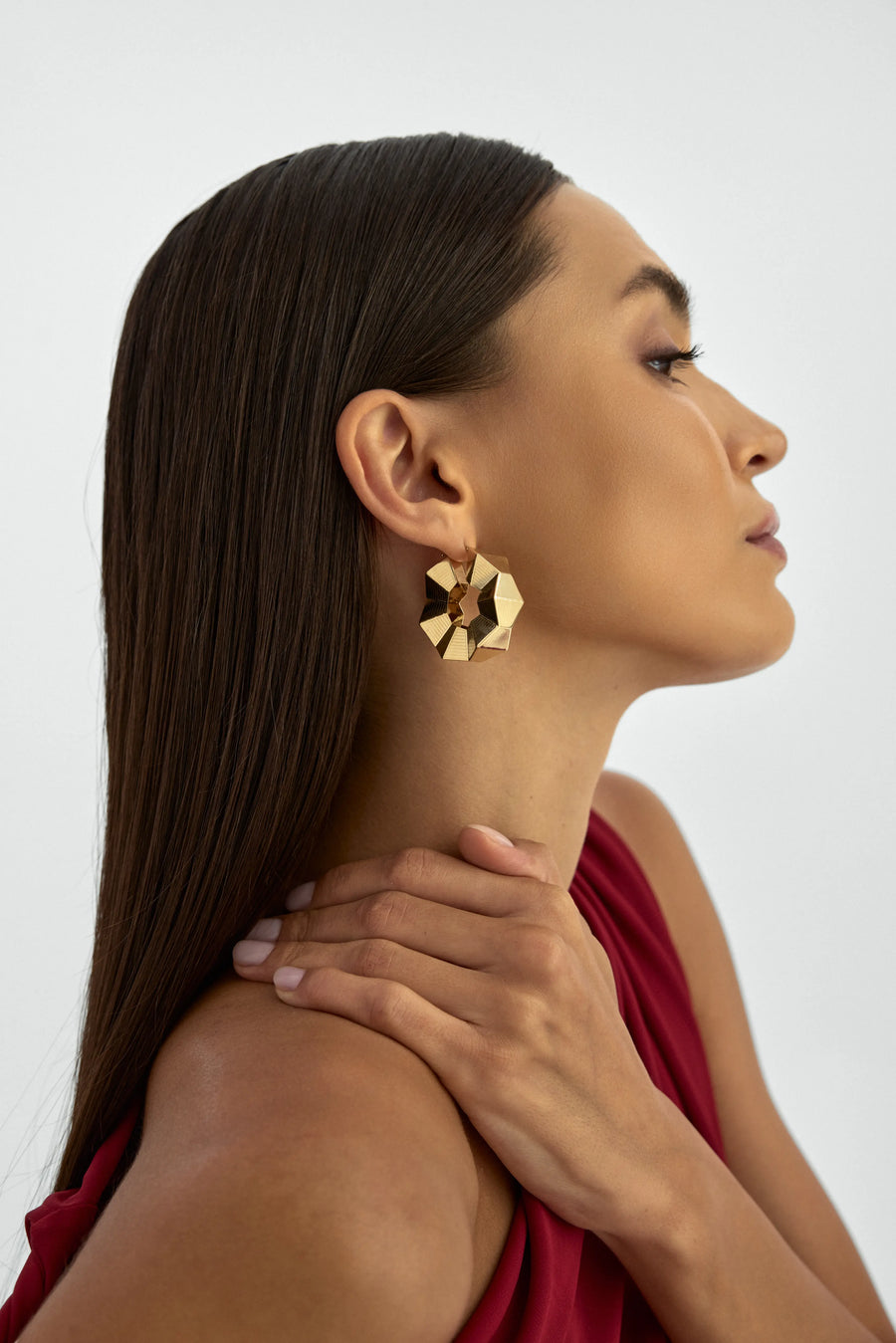 Geometric Cut Hoop Earrings in 14K Gold