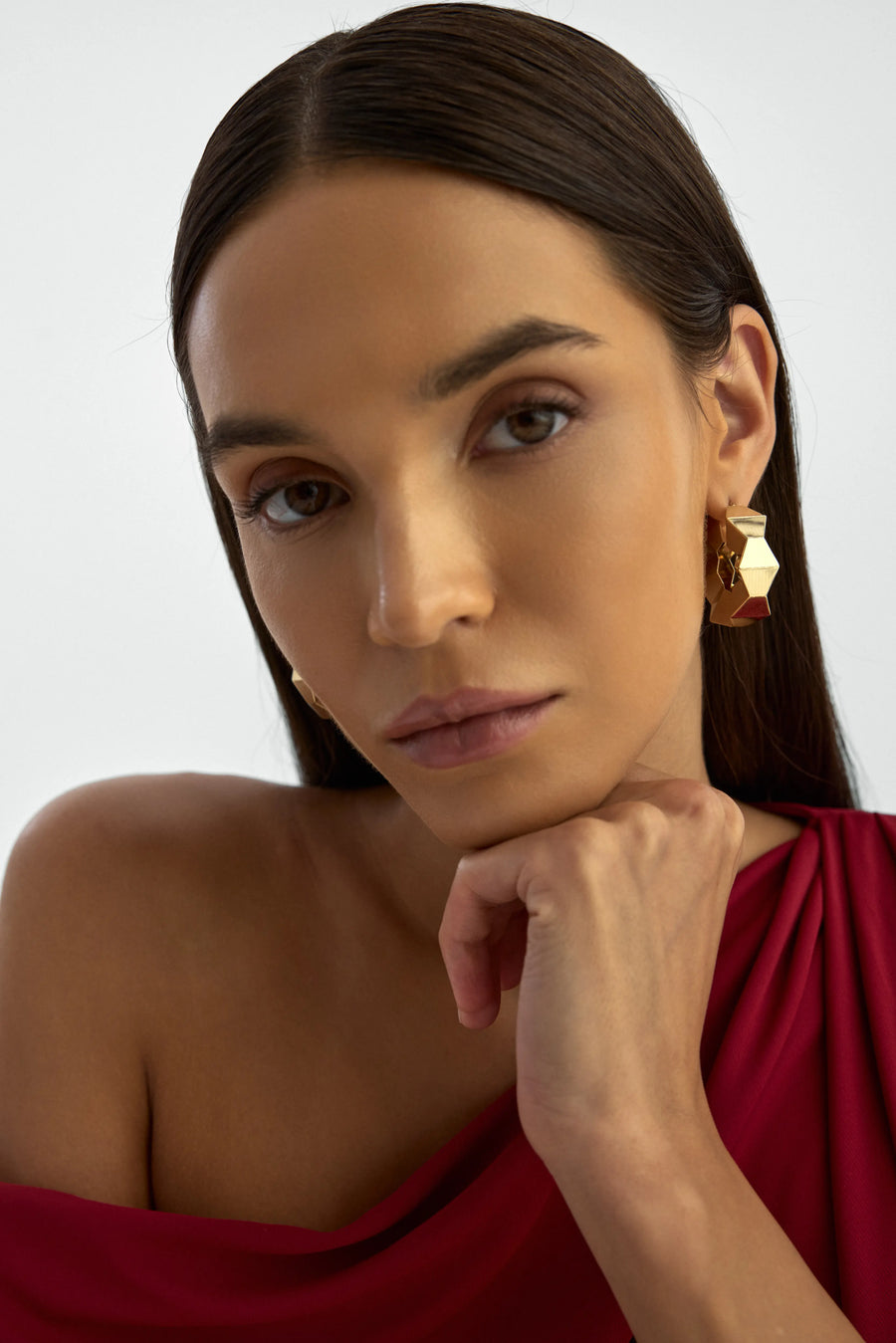 Geometric Cut Hoop Earrings in 14K Gold