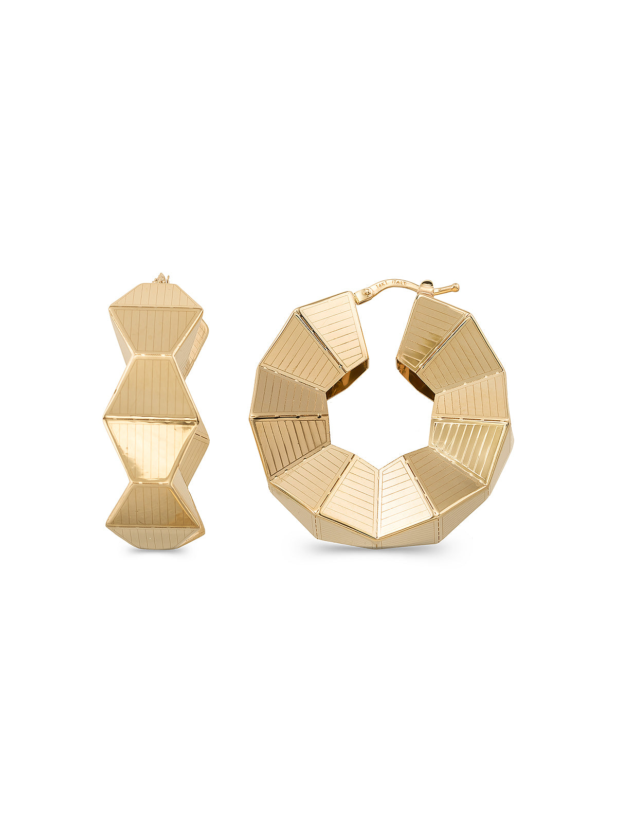 Geometric Cut Hoop Earrings in 14K Gold by Elef Jewelry