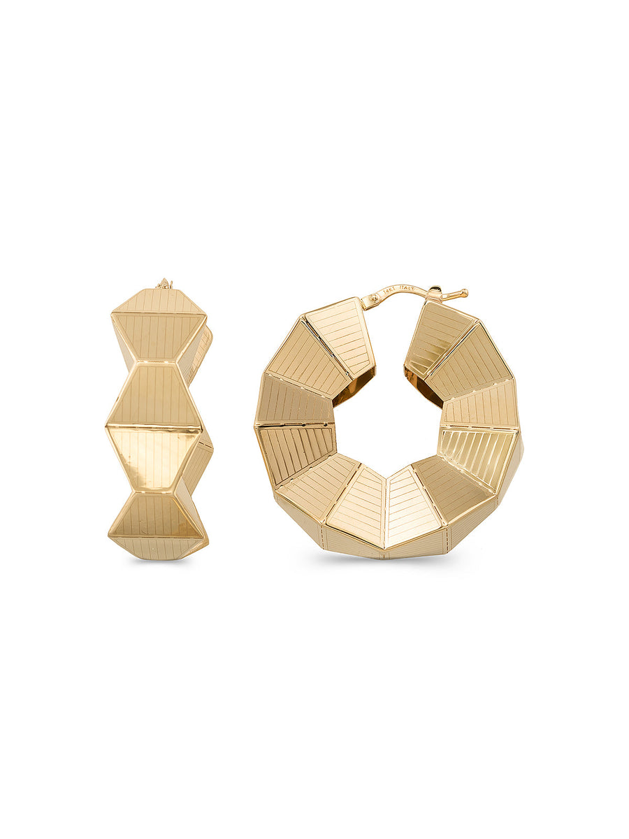 Geometric Cut Hoop Earrings in 14K Gold